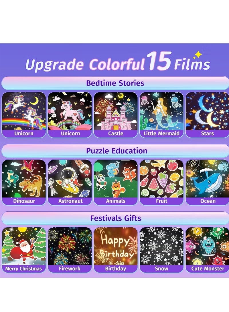 BLUMENIT جهاز عرض ضوء الليل للأطفال بتصميم كاواي مع 15 فيلم و 10 أصوات، ضوء ليلي قابل لإعادة الشحن مع تحكم عن بعد لغرفة الأطفال – هدية مثالية للبنات الصغيرات - Image 3